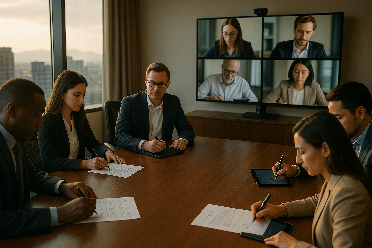 Boardroom signing with remote participants during unanimous written consent